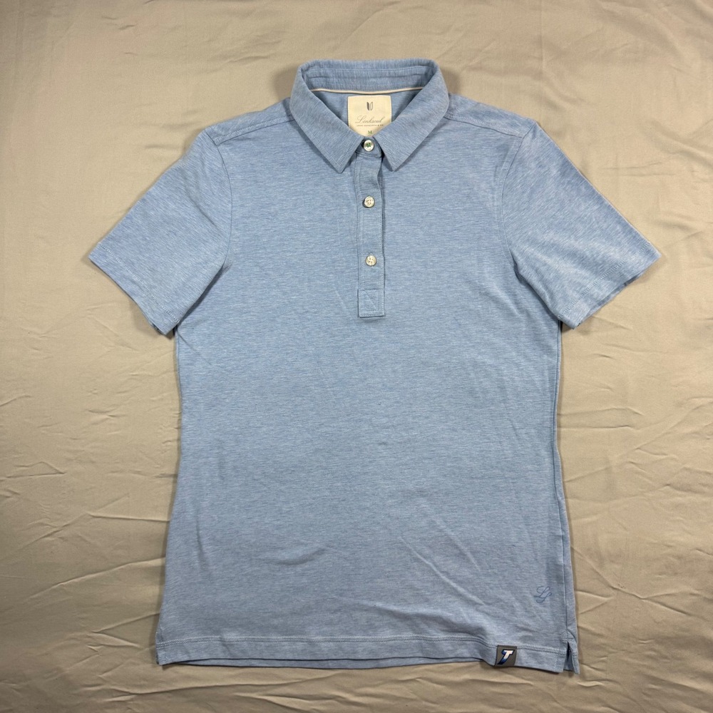 Linksoul Women's M‎ Polo Shirt Light Blue Heather Stretch Golf DryTech